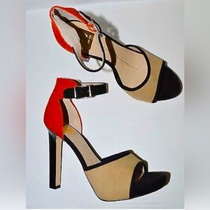 DOLCE VITA PICA BEIGE RED SUEDE ANKLE STRAP PLATFORM 8.5